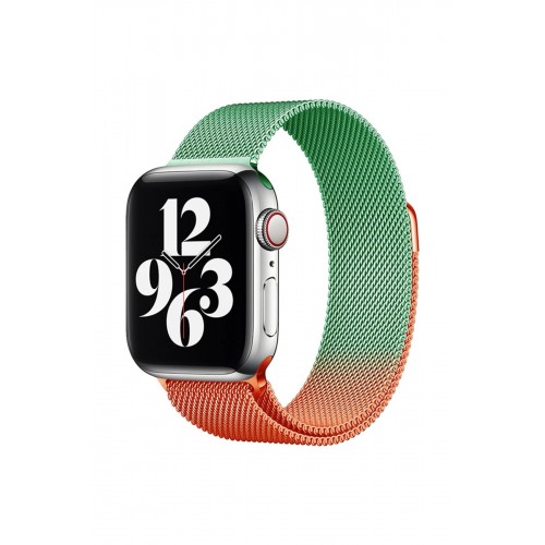 Apple Watch 38mm Metal Mıknatıslı Kordon - Turuncu-Yeşil-(5796)