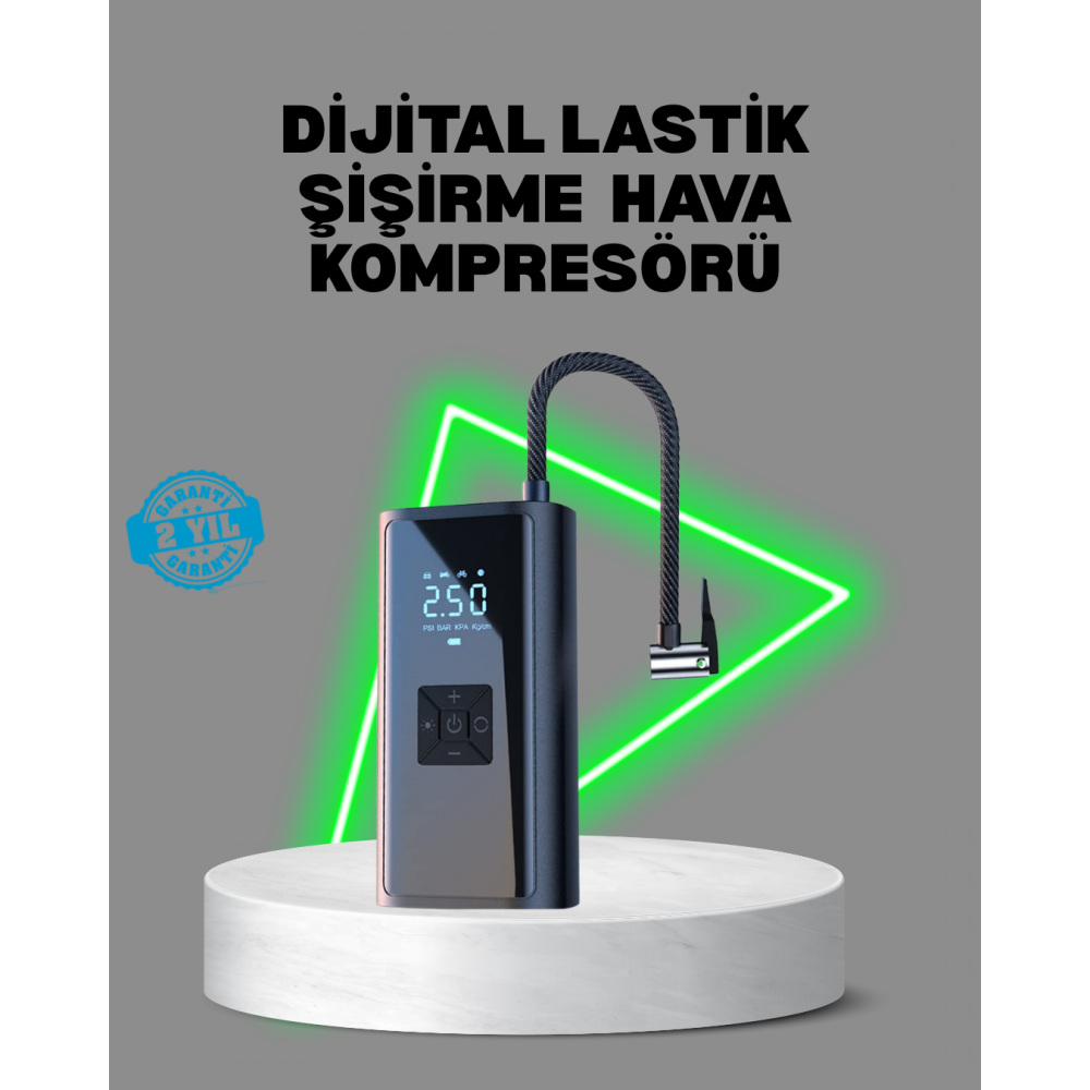 80W Kablosuz Dijital Ekranlı Taşınabilir Lastik Şişirme Pompası