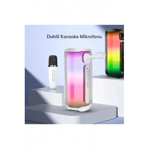 Pluse 5 Mikrofonlu RGB Kablosuz Hoparlör - Beyaz-(5796) Pluse 5 Mikrofonlu RGB Kablosuz Hoparlör - Beyaz-(5796)