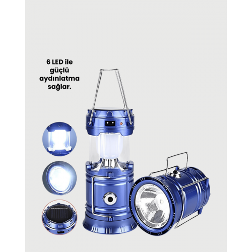 Güneş Enerjili Katlanabilir Kamp Feneri – USB Şarjlı Hafif ve Çok Fonksiyonlu