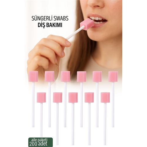 HSNET Süngerli Swab - Ağız ve Diş Bakım Çubuğu - 200 Adet Aile Paketi