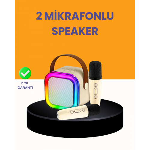 Çift Mikrofonlu Kompakt Karaoke Hoparlör – Uzun Pil Ömrü