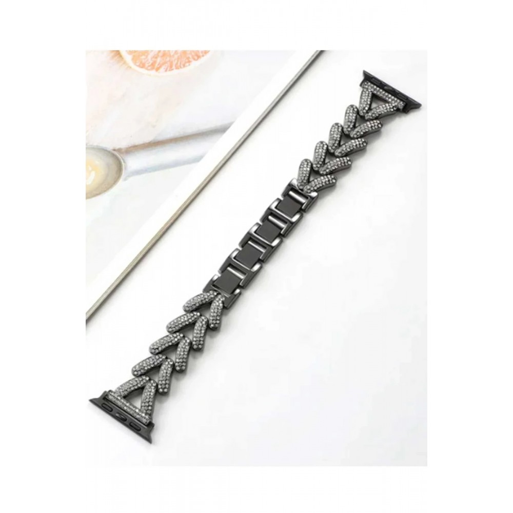 Apple Watch 38mm Node Taşlı Kordon - Siyah-(5796)