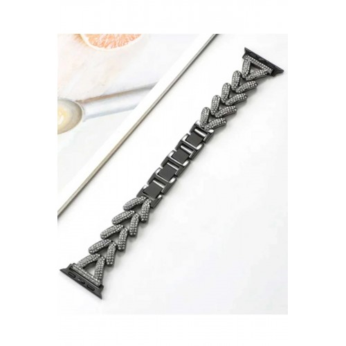 Apple Watch 38mm Node Taşlı Kordon - Siyah-(5796)