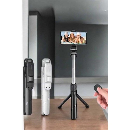 Selfie Çubuğu Tripod Kumandalı Telefon Tutucu Siyah