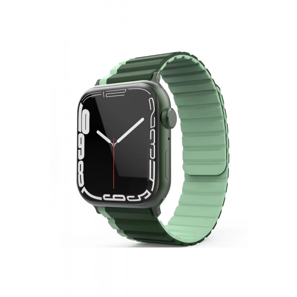 Apple Watch 42mm MO-WB1 Çift Renk Mıknatıslı Silikon Kordon - Koyu Yeşil-Açık Yeşil-(5796)