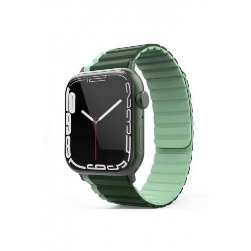Apple Watch 42mm MO-WB1 Çift Renk Mıknatıslı Silikon Kordon - Koyu Yeşil-Açık Yeşil-(5796)