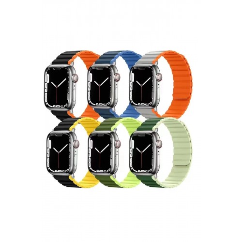 Apple Watch 42mm MO-WB1 Çift Renk Mıknatıslı Silikon Kordon - Koyu Yeşil-Açık Yeşil-(5796)
