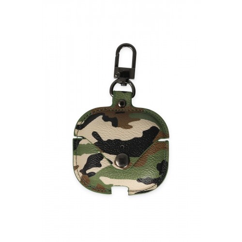 Airpods Pro 2 (2.nesil) Çanta Kamuflaj Deri Kılıf - Yeşil-(5796)