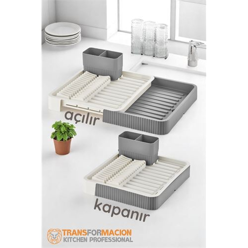 HSNET Açılır-Kapanır Bulaşıklık - Bulaşık Durulama Sepeti Tabaklık Bulaşık Kurutmalık GRİ