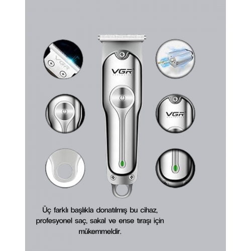 Profesyonel Gümüş Şarjlı Tıraş Makinesi – 3 Başlık 120 Dakika Kullanım Süresi Kompakt ve Hafif Tasarım