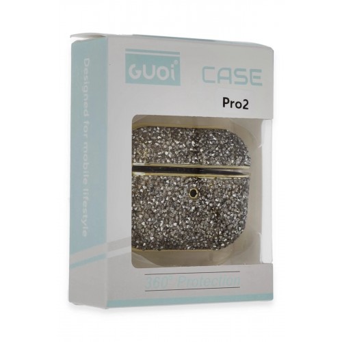 Airpods Pro 2 (2.nesil) Luz Taşlı Kılıf - Siyah-(5796)