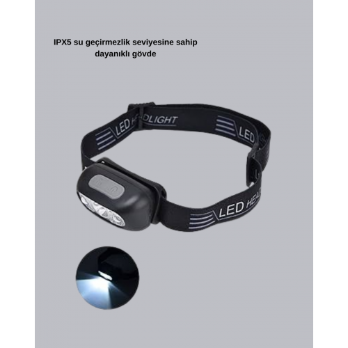 IPX5 Su Geçirmez Şarjlı LED Kafa Feneri | Hareket Sensörlü Ayarlanabilir 60° Far