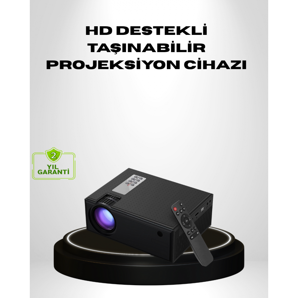 1080p Full HD Taşınabilir Projeksiyon Cihazı LED Işıklı Uzaktan Kumandalı