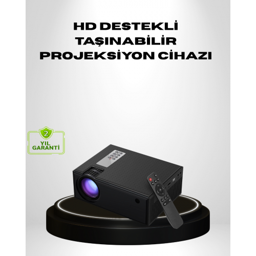 1080p Full HD Taşınabilir Projeksiyon Cihazı LED Işıklı Uzaktan Kumandalı