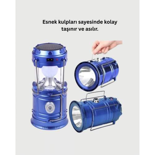 Güneş Enerjili Kızaklı Şarjlı Büyük Boy Kamp Feneri – USB Çıkışlı Katlanabilir Çok Fonksiyonlu