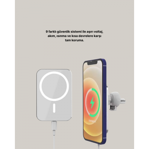 360° Döner Başlıklı MagSafe Araç Telefon Tutucu 15W Güvenli Kablosuz Şarj