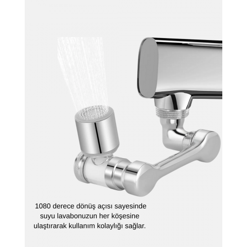 1080° Dönebilen Musluk Ucu – Su Tasarruflu Esnek ve 360° Çift Eksenli Başlık