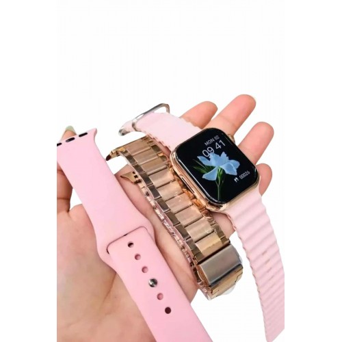 Akıllı Saat 3 Kordonlu Ve Aksesuarlı Bayanlar Için Şık Rose renk