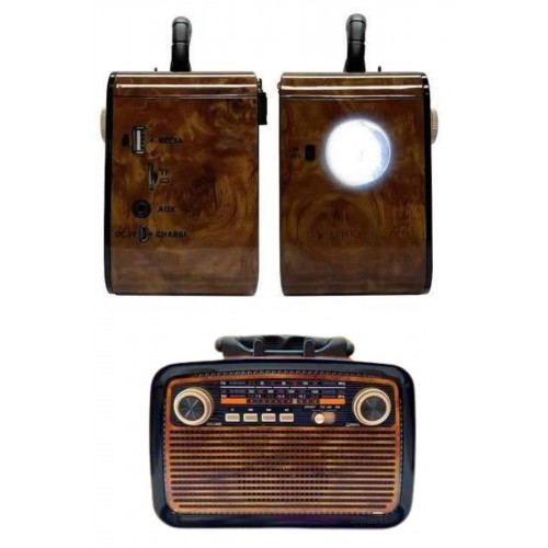 Nostalji Radyo Bluetooth Hoparlör USB-SD Kart Giriş Led Fener Işıklı Bataryalı Pilli