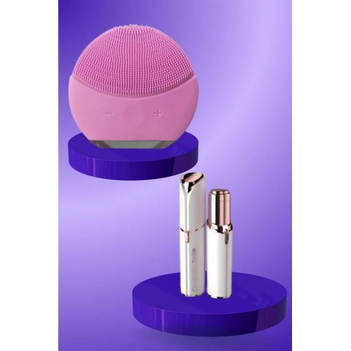 KAŞ BIYIK VE YÜZ EPİLASYON ALETİ VE TİTREŞİMLİ YÜZ TEMİZLEME MASAJ ALETİ İKİLİ SET