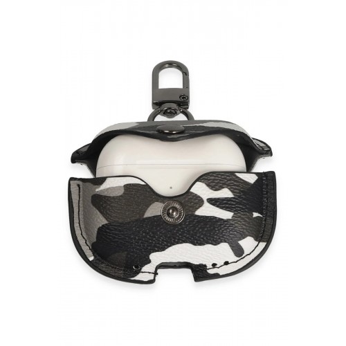 Airpods Pro 2 (2.nesil) Çanta Kamuflaj Deri Kılıf - Gri-(5796)