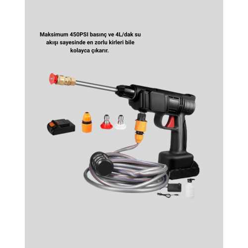 Kablosuz Basınçlı Yıkama Makinesi – 48V Güçlü Motor 2 Pil ve Köpük Hazneli