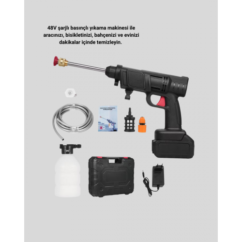 Kablosuz Basınçlı Yıkama Makinesi – 48V Güçlü Motor 2 Pil ve Köpük Hazneli