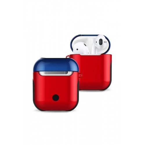 Airpods 2 (2.nesil) 3in1 Kılıf - Kırmızı-Lacivert-(5796)