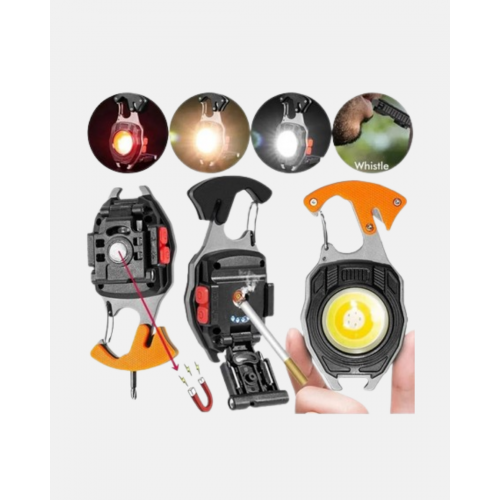 Mini LED Anahtarlık Fener – Şişe Açacağı Tornavida Düdük ve USB Şarj Özellikli