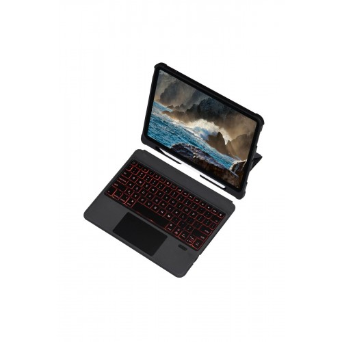 T5209D iPad Pro 12.9 (2021) Kılıf İnter Ledli Klavyeli Tablet Kılıfı - Siyah-(5796)