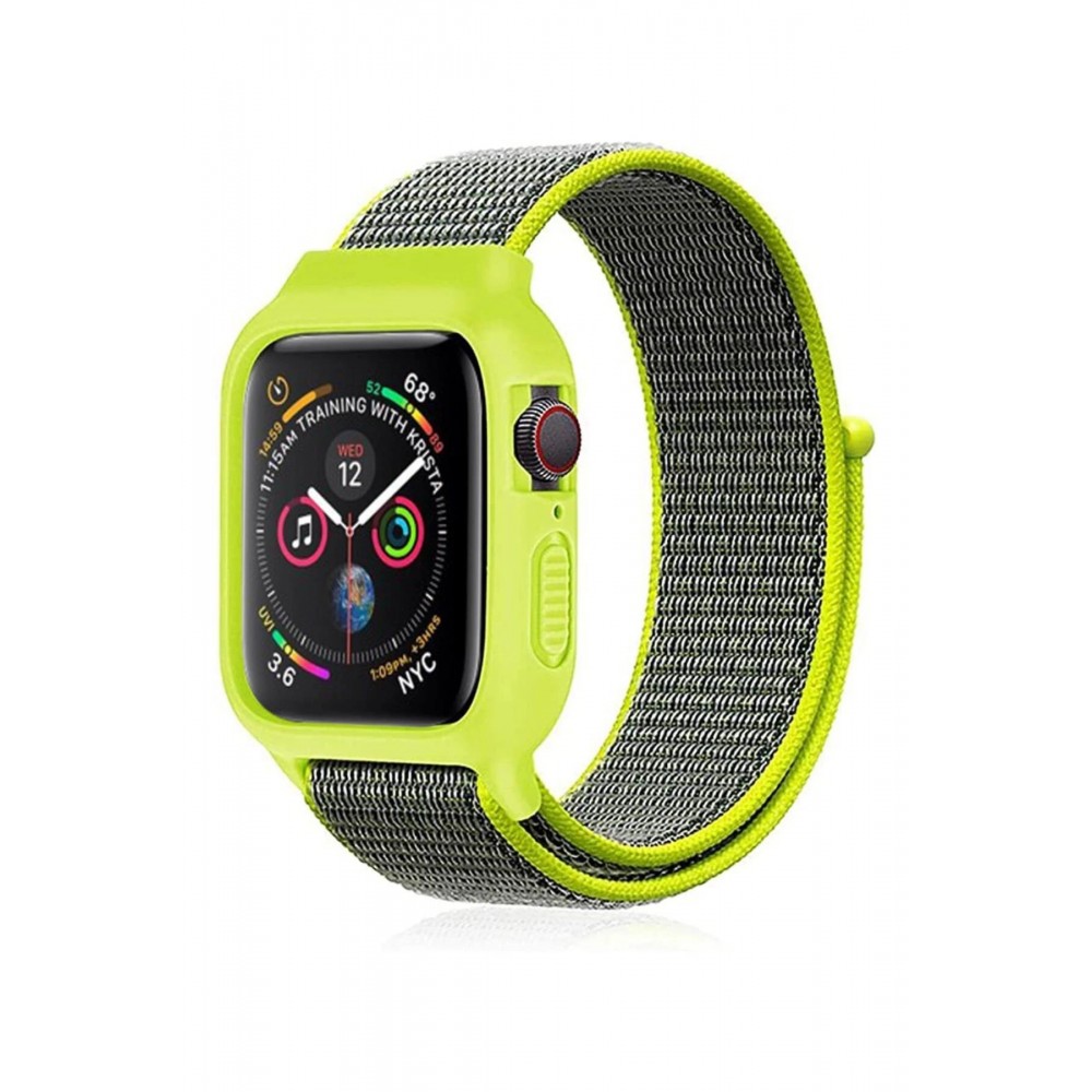 Apple Watch 42mm Hasırlı Cırtcırtlı Kasalı Kordon - Yeşil-(5796)
