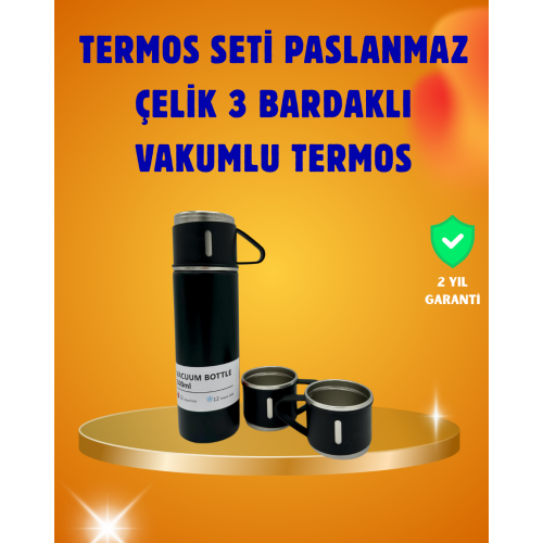 500 ml Isı Korumalı Çelik Termos ve Bardak Seti | Silikon Tabanlı Şık ve Pratik