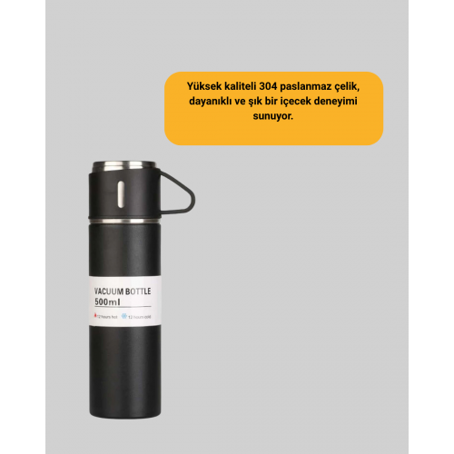 500 ml Isı Korumalı Çelik Termos ve Bardak Seti | Silikon Tabanlı Şık ve Pratik 500 ml Isı Korumalı Çelik Termos ve Bardak Seti | Silikon Tabanlı Şık ve Pratik