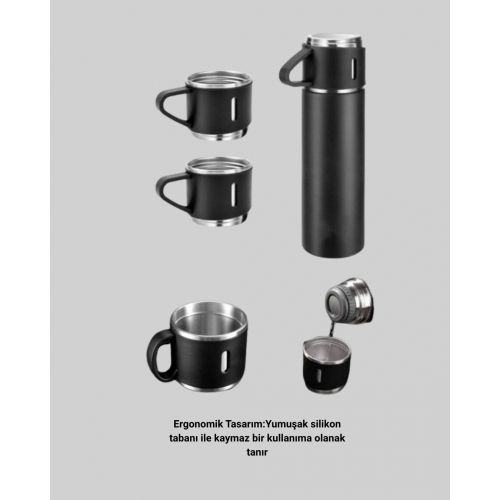 500 ml Isı Korumalı Çelik Termos ve Bardak Seti | Silikon Tabanlı Şık ve Pratik 500 ml Isı Korumalı Çelik Termos ve Bardak Seti | Silikon Tabanlı Şık ve Pratik