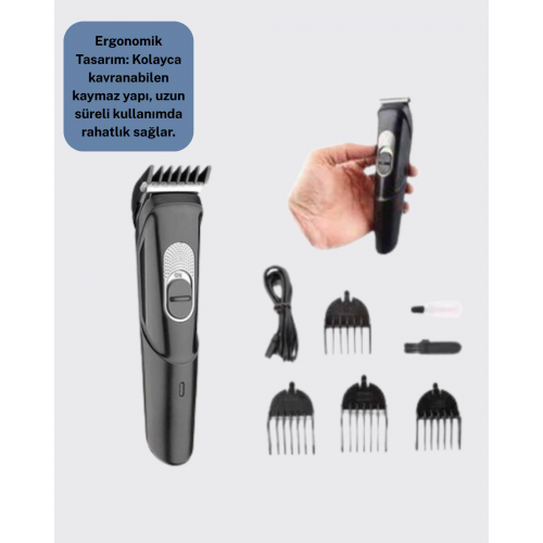 Taşınabilir Şarjlı Saç Sakal Tıraş Makinesi – 3 Taraklı Sessiz ve Ergonomik