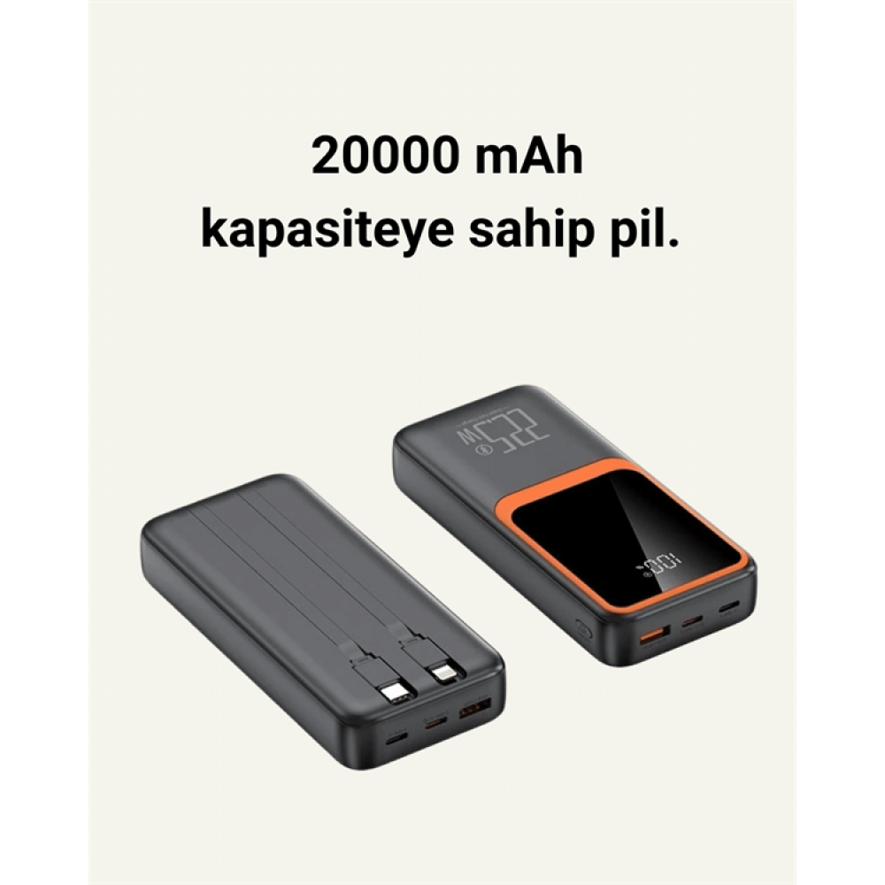 20.000 mAh Powerbank – 22.5W Hızlı Şarj Çok Kablolu Dijital Göstergeli