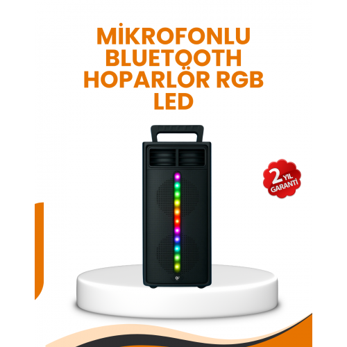 Bluetooth Işıklı Hoparlör – 2x5W Güç | USB + TF Kart + FM Radyo | Siyah Renk (Kopya)