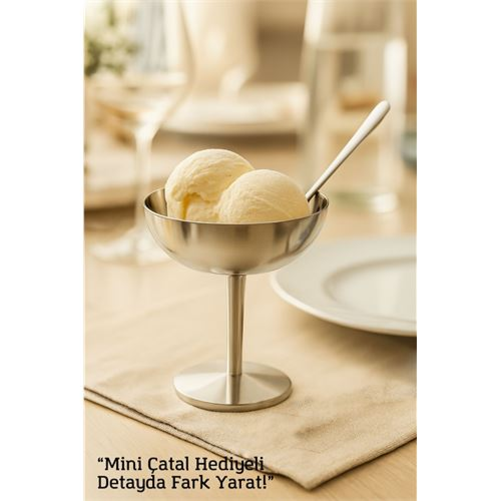 HSNET Gümüş Inox Çelik Ayaklı Dondurma ve Sunum Kasesi – Tatlı Lokum ve Sunum Kabı