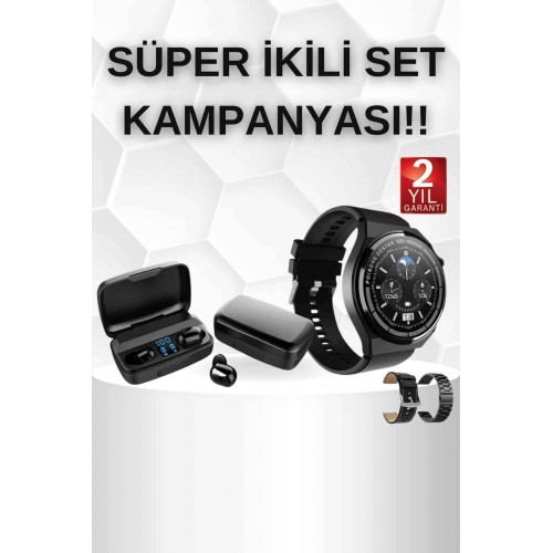 Kablosuz Bluetooth Kulaklık ve Kordon Hediyeli Akıllı Saat Nabız Ölçer Uzun Pil Ömrü
