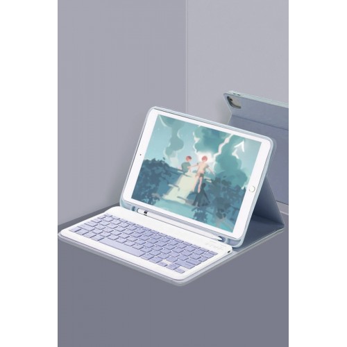 iPad Air 11 (2024) Kılıf KC01 Smart Klavyeli Tablet Kılıfı - Lacivert-(5796)