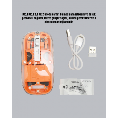 Sessiz ve Ergonomik Kablosuz Fare - 30 Gün Kullanım 2 Modlu Bağlantı