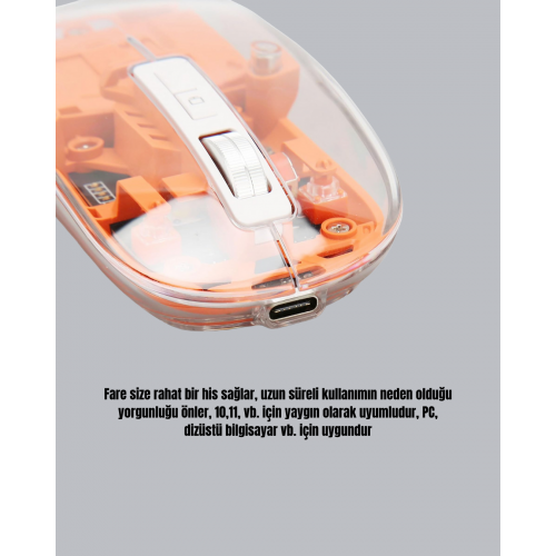 Sessiz ve Ergonomik Kablosuz Fare - 30 Gün Kullanım 2 Modlu Bağlantı