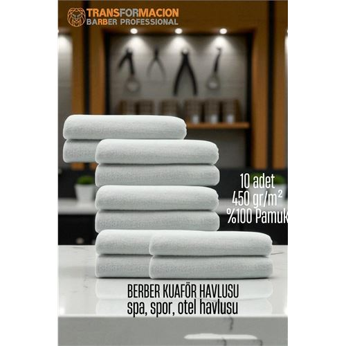 HSNET Kuaför Berber Havlusu 10 ADET Pamuk Berber Havlusu 50x90 Beyaz