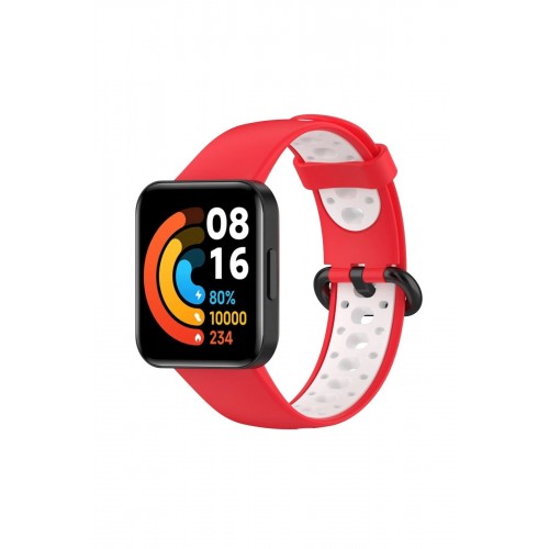 Xiaomi Redmi Watch 2 Spor Delikli Kordon - Kırmızı-Beyaz-(5796)