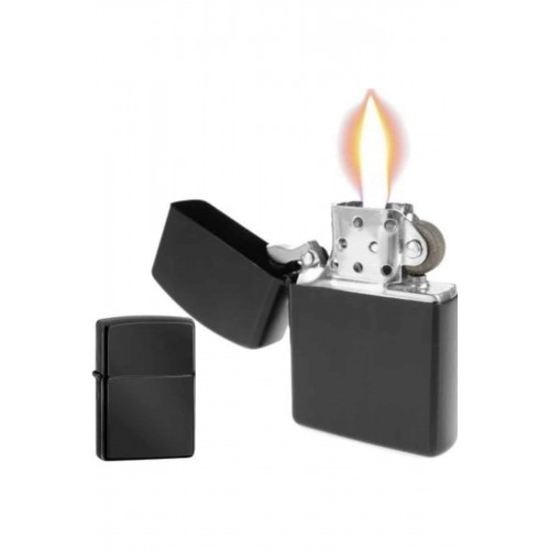 Çakmak Parlak Siyah Zippo Benzinli Çakmak Cep Boy Doldurulabilir Çakmak Parlak Siyah Zippo Benzinli Çakmak Cep Boy Doldurulabilir