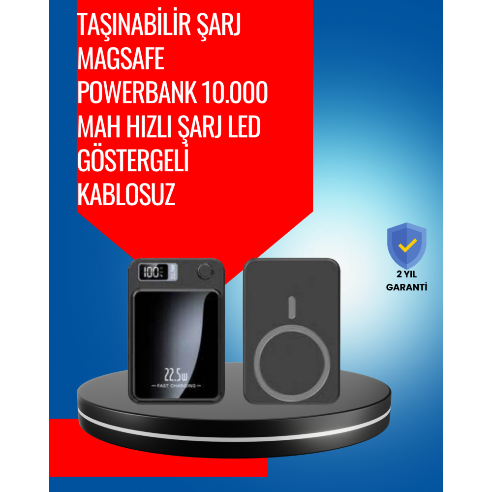 Alüminyum Alaşımlı 20W PD Hızlı Şarj ve Manyetik Kablosuz Powerbank