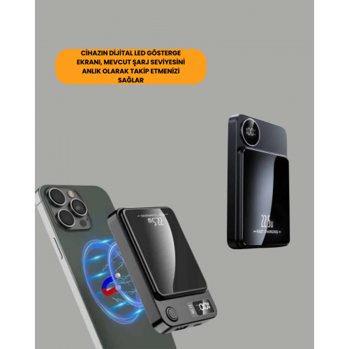 Alüminyum Alaşımlı 20W PD Hızlı Şarj ve Manyetik Kablosuz Powerbank