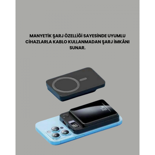 Alüminyum Alaşımlı 20W PD Hızlı Şarj ve Manyetik Kablosuz Powerbank