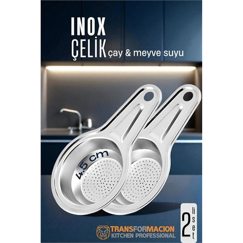 HSNET Inox Çelik Çay Süzgeci - Meyve Suyu Süzgeci  - Profesyoneller İçin 2 li SET Paslanmaz Çelik